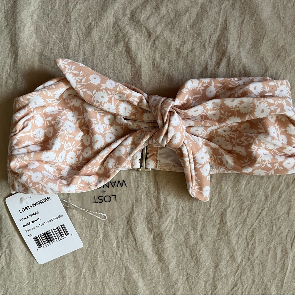 Lost + Wander Nude and White strapless Bikini Top size XS NWT